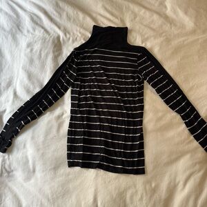 Vince Camuto Black and White Striped Mock Neck Top